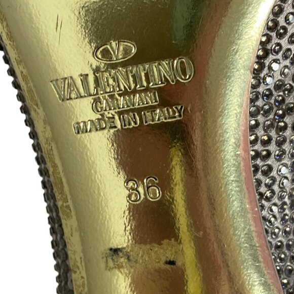 Valentino Gold Sequin Slingback Heels Size 36 or 6 Italy Peep Toe Elastic Band - Picture 7 of 12